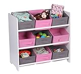 Holz Kinderregal 65 x 60 cm mit Stoffboxen - rosa - Standregal mit 9 Stoff Körben auf 3 Etagen - Kinder Zimmer Spielzeug Stand Regal mit Aufbewahrungs Boxen