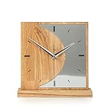 Kreative Feder Designer-STANDUHR „Silvermoon“ aus Eichenholz – analoge TISCHUHR ohne Tickgeräusche (leises Quarzuhrwerk, Eiche)