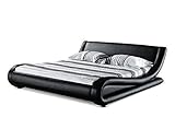 Supply24 since 2004 Designer Leder Bett Avignon mit Lattenrahmen Lattenrost Polsterbett wellenförmiges Lederbett schwarz modern gewelltes Bett Doppelbett günstig (180 x 200 cm)