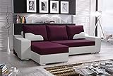 ALIDAM Schlafsofa Bettsofa Ecksofa Sofa mit Schlaffunktion Weiss/Violett Ottomane Links Sitzer Sofa Couch