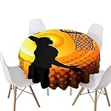 Highdi Tischdecke Rund Lotuseffekt Antifouling Pflegeleicht Abwaschbar 3D Basketball Druck Polyester Tischdeckefür Home Küche Dekoration, Verschiedene Größen (Durchmesser 200cm,orange)