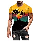 KEXIMIXUE Herren Hawaii Hemd Oversized Tshirt Herren Rundhals Kurzarm Lose Sommer Oberteile Mode T-Shirt Vintage Drucken Sport Casual Tops 04-Orange L
