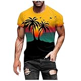 KEXIMIXUE Herren Hawaii Hemd Oversized Tshirt Herren Rundhals Kurzarm Lose Sommer Oberteile Mode T-Shirt Vintage Drucken Sport Casual Tops 04-Orange L