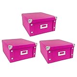 Ideen mit Herz Ordnungsboxen | 3er Set | Aufbewahrungsbox mit Deckel | faltbar | aus Pappe & Metall | jeweils 31cm x 26cm x 14cm (pink)