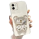 Miagon Bär Spiegel Ständer Hülle für Xiaomi Redmi A1,Cute Mädchen Dünn Treibsand Glitzer Galvanisierte Schutzhülle Weiches Case Bumper mit Spiegel Halter Kickständer