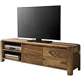 FineBuy Lowboard Massivholz Sheesham Kommode 140 cm TV-Board Ablage-Fächer Landhaus-Stil dunkel-braun Unterschrank TV-Möbel Echt-Holz 40 cm hoch Sideboard Deko Fernsehschrank offen Natur-Produkt