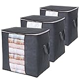 Lifewit 3 Stück 90L Aufbewahrungstasche, Faltbare Umzugskartons mit Verstärkt Griff, Kleidung Aufbewahrungsbox Kleideraufbewahrung für Bettdecken Kleidung Bettwäsche Kleiderschrank, Grau