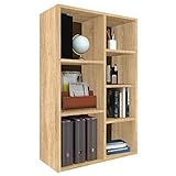 Coemo Bücherregal Twin Eiche Dekor 7 Fächer, Mehrzweckregal, kompaktes Regal für Büro, Kinderzimmer, Standregal, Aktenregal 65x30x110 cm