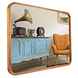 JIYUERLTD Rustikaler Wandspiegel, 85 x 65 cm, rechteckig, mit Holzrahmen, dekorativer Schminkspiegel für Badezimmer, Eingänge, Wohnzimmer (braun)