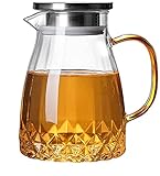 VIXPET Wasserkrug, 1000ml Glas-Wasserkrug, Glaskrug Wasserkrüge Mit Edelstahldeckel, Hitzebeständige Krug Wasserkaraffe, Eistee-Krug Für Kalte Oder Heiße Getränke