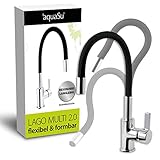 aquaSu® flexible Küchenarmatur Lago Multi 2.0, 50 cm Auslauf modellierbar & 360° drehbar für maximalen Bewegungsradius, stufenlos einstellbar, schwarz