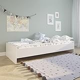 Kinderbett Jugendbett 90x200 cm weiß mit Lattenrost, MDF-Holz, Skandi, Gästebett 'Made in Europe'