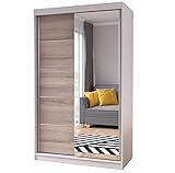 Fabryka Mebli Idźczak Schiebetürenschrank, eleganter Kleiderschrank Schrank Garderobe Spiegel Neomi 05, Schlafzimmer- Wohnzimmerschrank Schiebetüren Modern Design (Weiß/Sonoma)