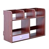 Bücherregale Kleines Bücherregal auf dem Tisch Double-Layer Einfacher Desktop Storage Rack mit Schubladen Home Office-Studie Bibliothek Akten-Halter for Bücher Dokumente Zeitschriften Kleinteile Büche