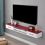 An der Wand montiertes TV-Regal, multifunktionaler TV-Ständer aus Kiefernholz mit Schublade und Drahtloch, geeignet für Medienräume, Wohnzimmer, Schlafzimmer/Weiß/120 cm/Rot/120 cm