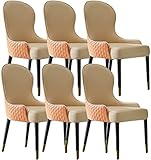 MAYMS Esszimmerstühlen für die Küche Esszimmerstühle Set mit 6 Mikrofaser-Leder-Wohnzimmer-Lounge-Thekenstühlen Weich gepolsterter Sitz Buchenholzbeine (Color : Beige+orange)