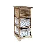 Rebecca Mobili Badezimmerkommode aus Holz mit Weidenkörben, Küchenschrank mit 3 Schubladen, Shabby-Stil, Wohnzimmer, Wohneinrichtung – Maße: 63 x 30 x 27 (HxLxB) - Art. RE6105