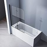 Meykoers Duschwand für Badewanne schwarz 120x140cm, 2-teilig faltbar Duschwand Badewannenaufsatz, Duschabtrennung Badewanne mit 6mm Nano Easy Clean Glas