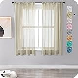 MRTREES Vorhänge Gardinen mit Store Vorhang Voile halbtransparent kurz in Leinenoptik Gardine Schals Beige Creme 137×140cm (H×B) für Wohnzimmer Schlafzimmer Kinderzimmer 2er Set