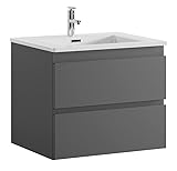 Badezimmer Badmöbel Set Angela 60cm - Matt Grau - Unterschrank Schrank Waschbecken Waschtisch