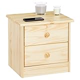 IDIMEX Nachttisch Rondo, Kiefer massiv, Natur lackiert, 2 Schubladen, Landhausstil, Massivholz