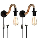 2pcs Wandlampe mit Schalter Vintage Hemp Rope Industrial Wall Light Stecker WandleuchteIdeal for Loft Hallway Bedroom E27 110/220V