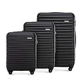 WITTCHEN Stabiler Koffer-Set 3tlg. Trolley Koffer Reisekoffer Schwarz ABS Hartschalen Kofferset Trolley 4 Rollen Kombinationsschloss