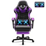 Soontrans Massage Gaming Sessel mit Fußstütze, Ergonomischer Gamer Stuhl mit Kopfstütze Massage-Lendenkissen, Gepolstert Gaming Chair, Gaming Stuhl für Gamer YouTube Livestreaming (Lila)