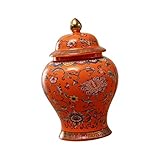 PAREKS Keramik-Ingwerglas mit Deckel, Tempelglas, Vase, Tee-Vorratsdose for Zuhause, Wohnzimmer, Dekoration, weiß, 12 x 18,5 cm (Color : Orange 12x18.5cm)