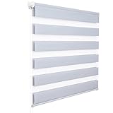 WOLTU Doppelrollo Klemmfix ohne Bohren Grau 70x150cm (BxH), Duo Rollo Zebrarollo Fensterrollo Klemmrollo Seitenzugrollo Easyfix lichtdurchlässig & verdunkelnd Rollos für Fenster und Tür