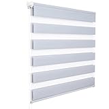 WOLTU Doppelrollo Klemmfix ohne Bohren Grau 90x150cm (BxH), Duo Rollo Zebrarollo Fensterrollo Klemmrollo Seitenzugrollo Easyfix lichtdurchlässig & verdunkelnd Rollos für Fenster und Tür