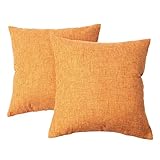 Sunday Praise Dekorative Kissenbezüge, massives Leinen, quadratisch, 45,7 x 45,7 cm, Kissenbezüge für Sofa, Couch, Bett und Stuhl, 2 Stück (Orange Gelb)