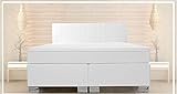 Charlottes Möbelkaufhaus Boxspringbett Rom II 180x200 cm Kunstleder Weiß mit gestepptem Kopfteil Härtegrad H2 H3 Boxspringbett Weiss Tonnentaschenfederkern Topper(180 x 200 cm)