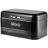 KADAX Brotkasten, Brotbox aus Stahl gebürstet, 30 x 18 x 16 cm, Brotbehälter mit Deckel, für längere frische des Brotes, Brotaufbewahrungsbehälter (Schwarz)