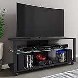 VCM Holz TV Lowboard Rollen Fernsehschrank mobil Rack Konsole Möbel Fernsehtisch Fernseh Phono Glas Folas XL Schwarz