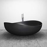 Freistehende Badewanne WAVE STONE aus Mineralguss - 180 x 110 cm - Schwarz matt