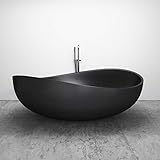 Freistehende Badewanne WAVE STONE aus Mineralguss - 180 x 110 cm - Schwarz matt