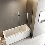 Meykoers Duschabtrennung 120x140cm Duschwand für Badewanne, Dreifalten Duschwand Badewannenaufsatz mit 6mm Nano Easy Clean Glas