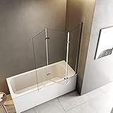 Meykoers Duschabtrennung 120x140cm Duschwand für Badewanne, Dreifalten Duschwand Badewannenaufsatz mit 6mm Nano Easy Clean Glas