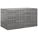 JUNZAI Garten-Kissenbox, Gartenbox, Auflagenbox, Gartenschrank, Balkonschrank, Aufbewahrungsbox, Gartenkiste, Balkon Schrank, Outdoor Box, PE Rattan 194x100x103 cm Grau