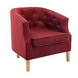 Mingone Loungesessel Einzelsofa Cocktailsessel Lesesessel Armlehnensessel Clubsessel Sessel Wohnzimmer Leinen Sofa Polstersessel Retro Sessel für Schlafzimmer(Weinrot, 1)