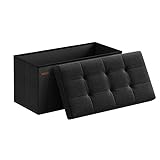 SONGMICS 76 cm Sitzbank mit Stauraum, klappbare Sitztruhe, Aufbewahrungsbox, Fußbank, schwarz LSF047B01