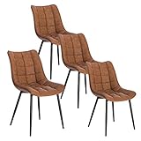 WOLTU 4 x Esszimmerstühle 4er Set Esszimmerstuhl Küchenstuhl Polsterstuhl Design Stuhl mit Rückenlehne, mit Sitzfläche aus Kunstleder, Gestell aus Metall, Hellbraun, BH207hbr-4