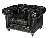 Casa Padrino Chesterfield Luxus Echt Leder Sessel Vintage Leder Kensington Schwarz - Club Sessel