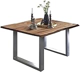 SAM Esszimmertisch 80 x 80 cm Mephisto, Baumkantentisch naturfarben, Akazienholz massiv, U-Gestell aus Metall Silber