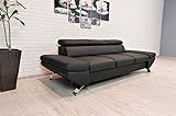 Quattro Meble Echtleder 3 Sitzer Sofa Varsovia Breite 235cm mit einstellbaren Kopfstützen Ledersofa schwarzes Leder mit roten Nähten, VARS3OSHERN