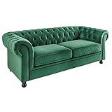 riess-ambiente.de Chesterfield 3er Sofa Windsor 190cm dunkelgrün Samt 3-Sitzer