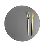 Rund Tischsets Abwaschbar, Zweifarbig Leder Kunstleder Platzset Wasserdicht Platzdeckchen Lederoptik für Hause Küche Restaurant und Hotel, 32cm (Dunkelgrau+Beige,6 Stück)