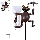 ARTECSIS Regenmesser Frosch aus Metall für Garten, Balkon, Terrasse, Niederschlagsmesser, Glas mit Skala, Gartenstecker 115cm