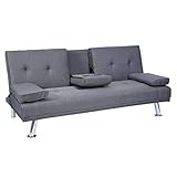 Mendler 3er-Sofa HWC-F60, Couch Schlafsofa Gästebett, Tassenhalter verstellbar 97x166cm - Textil, dunkelgrau